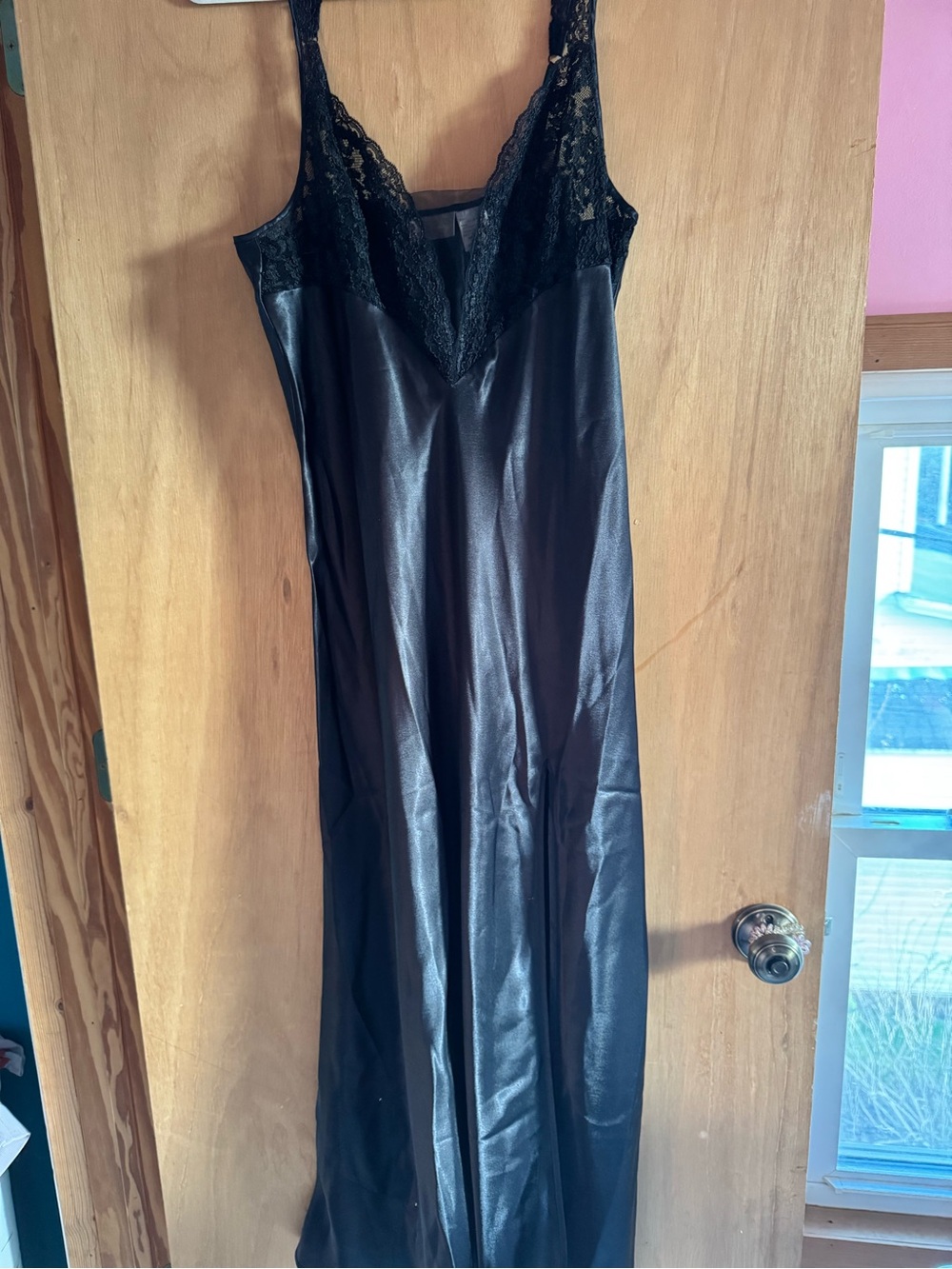 Black Satin Lace Gold Label Vintage Victoria’s Secret Slip Dress